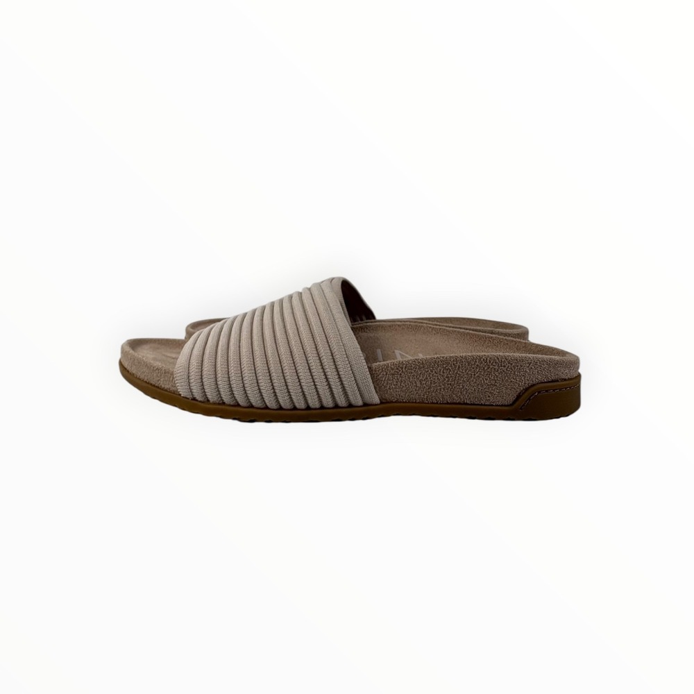 Vionic Slide Sandals Womens 8 Taupe Excellent Ribbed Knit Orthotic Comfort Flat - Picture 5 of 10
